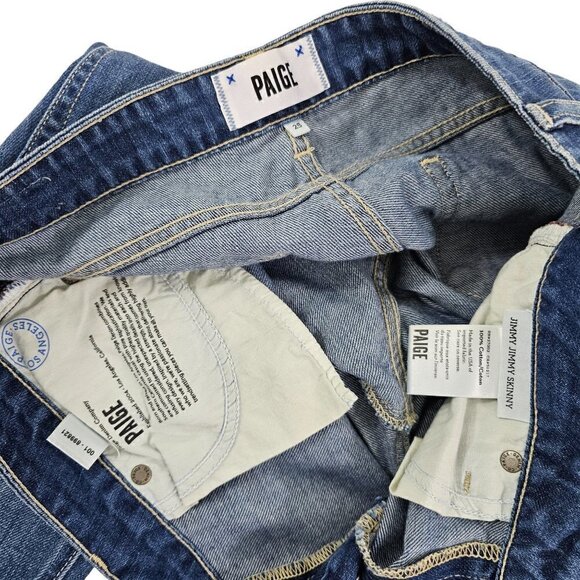 Paige Jimmy Jimmy Skinny Distressed Raw Cut-Off Hem Low Rise Blue Jeans Size 25 - Picture 11 of 16
